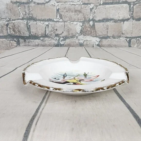 Vintage Royal Albert Curling Ashtray England Bone China Gold Guild Edge - Picture 5 of 9